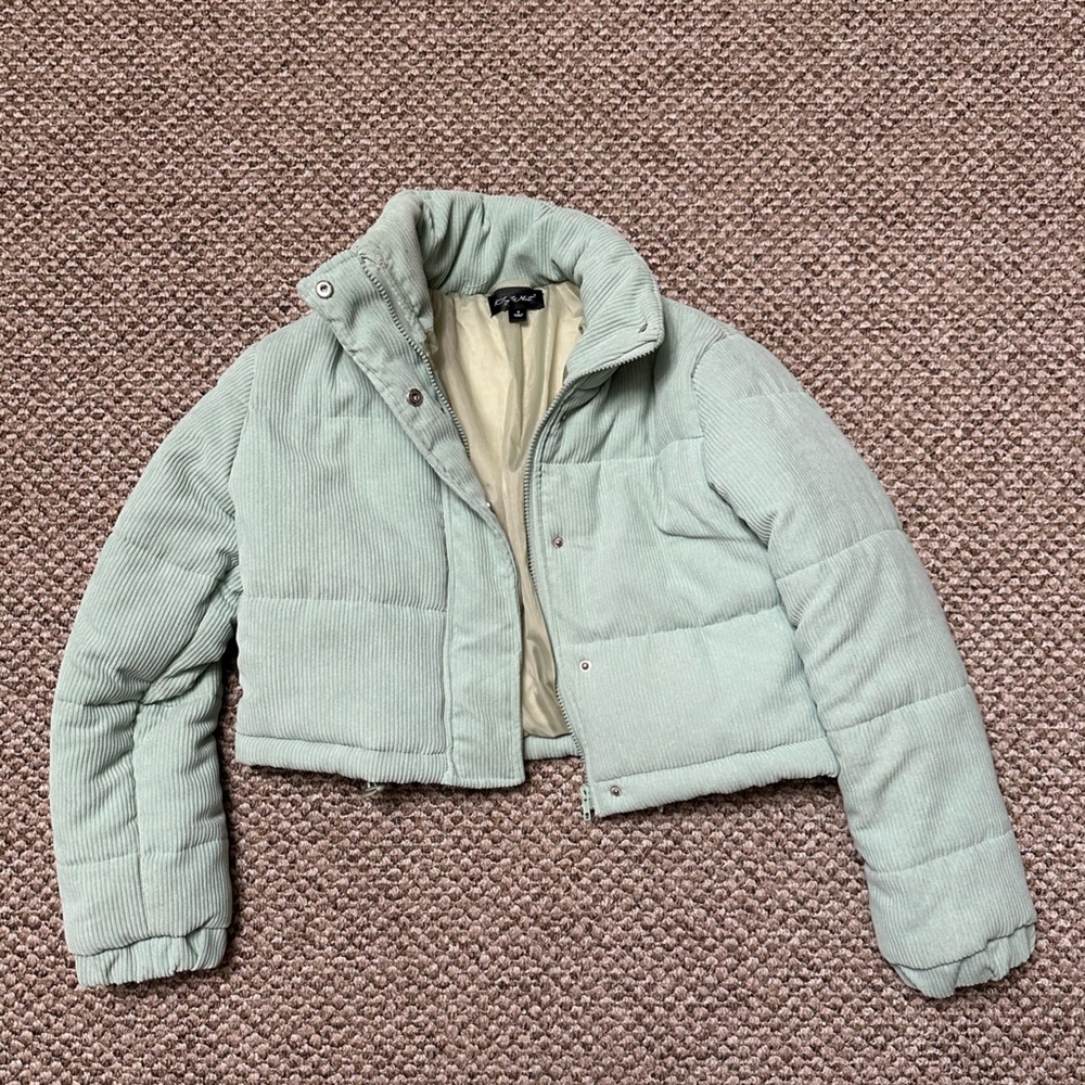 Say What? Light Green Corduroy Puffer Jacket